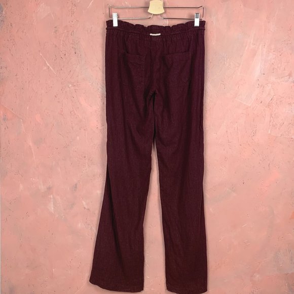ROXY Linen Blend Wide Leg Pants/Oceanside Pant/Beach Pants Roxy/Burgundy Linen - Picture 4 of 9